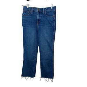 J. Crew High Rise Classic Vintage Dark Blue Frayed Ankle Jeans Size 29